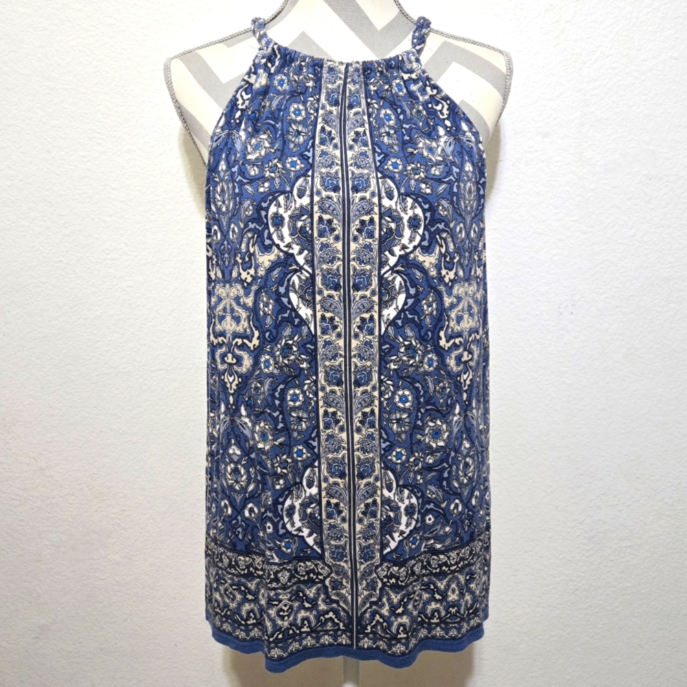 ​Max Studio Blue & White Boho Floral Halter Top Size Medium